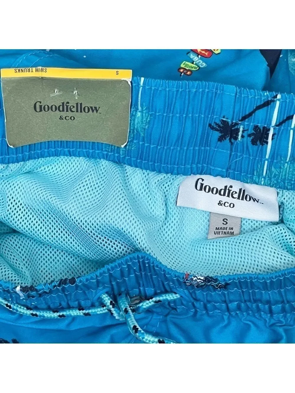 Goodfellow Teal Beach Print Swim Trunks Mens Sz S New